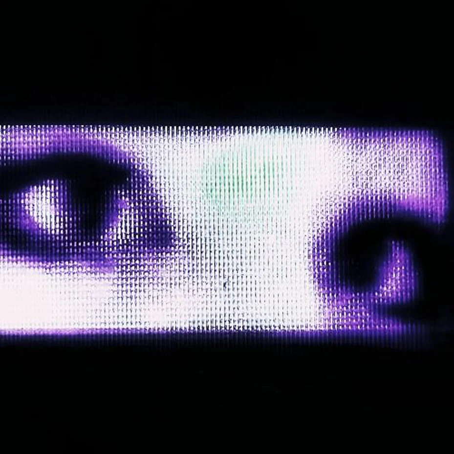 Glitched eyes on a screen